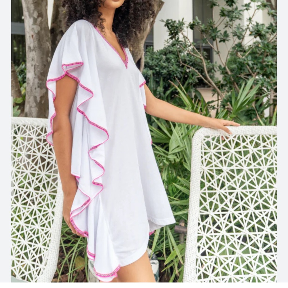 Pitusa White Tunic with Pink Trim
